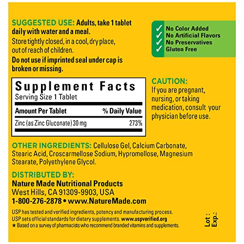 Nature Made Zinc 30 mg, Dietary Supplement for Immune Health and Antioxidant Support Nature MadeAu supplements