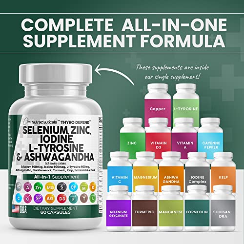 Selenium 300mcg Zinc 50mg Iodine 500mcg L Tyrosine 500mg Ashwagan Clean NutraceuticalsUS supplements