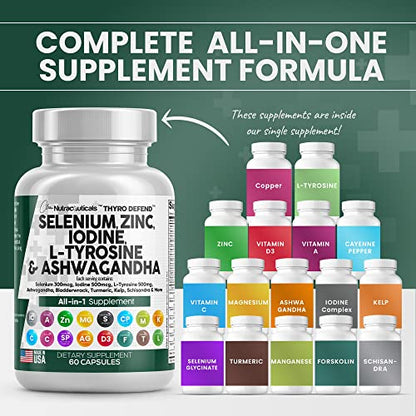 Selenium 300mcg Zinc 50mg Iodine 500mcg L Tyrosine 500mg Ashwagan Clean NutraceuticalsUS supplements