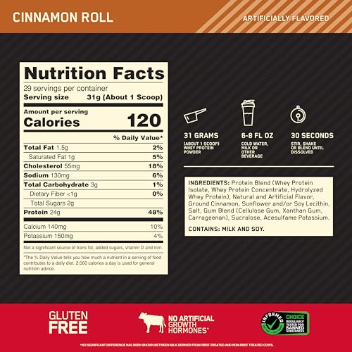 Optimum Nutrition Gold Standard 100% Whey Protein Powder, Cinnamon Roll, 2 Pound Optimum NutritionUS supplements