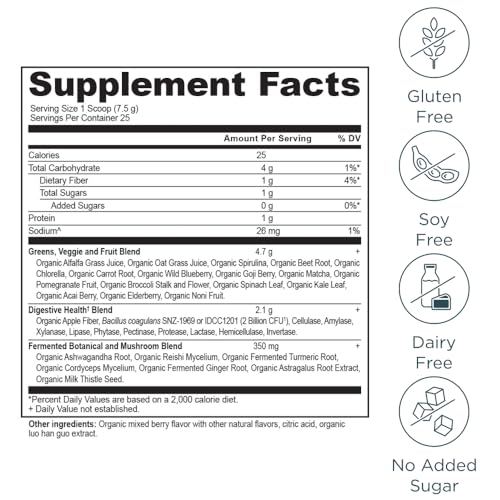 Ancient Nutrition SuperGreens Powder with Probiotics, Organic Berry Flavor Greens, Made from Real Fruits, Vegetables and Herbs, Digestive and Energy Support, 25 Servings, 6.7oz Ancient NutritionAu supplements