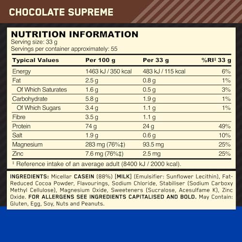Optimum Nutrition Gold Standard 100% Casein Slow Digesting Protein Powder with Zinc Optimum NutritionUS supplements