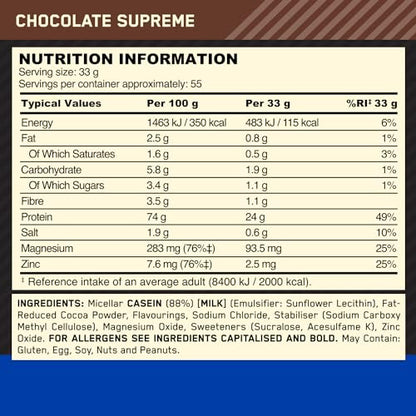 Optimum Nutrition Gold Standard 100% Casein Slow Digesting Protein Powder with Zinc Optimum NutritionUS supplements