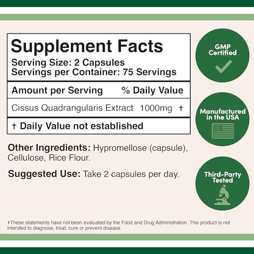 Cissus Quadrangularis Super Extract, 150 Capsules, Manufactured in The USA, Dietary Double Wood SupplementsUS supplements