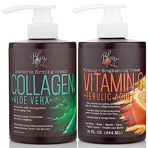 BLOOM Vitamin C Cream + Collagen Cream Body Lotion & Face Moisturizer 2PC Skincare BLOOM IT'S A GREAT SKIN DAY!US supplements