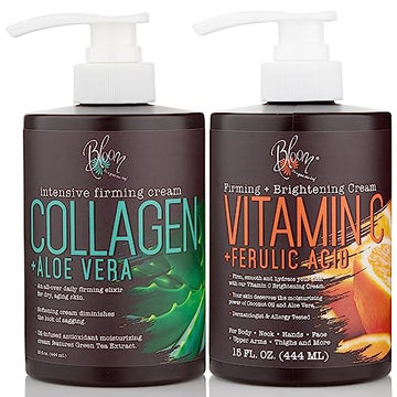 BLOOM Vitamin C Cream + Collagen Cream Body Lotion & Face Moisturizer 2PC Skincare BLOOM IT'S A GREAT SKIN DAY!US supplements