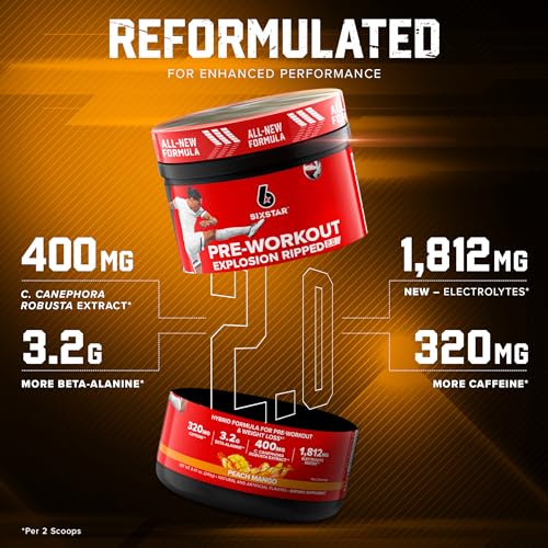 Six Star Pre-Workout Explosion Ripped 2.0 Peach Mango - Endurance Powder with Caffeine Six StarUS supplements
