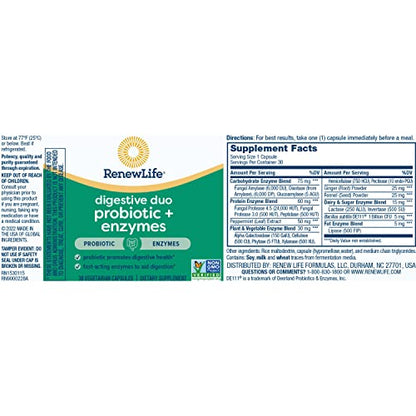 Renew Life Digestive Duo Probiotic + Enzymes; Probiotic Promotes Digestive Health Renew LifeUS supplements
