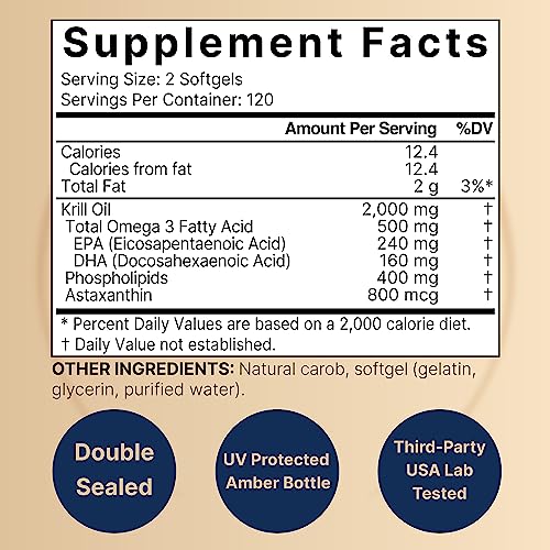 Antarctic Krill Oil 2000mg Supplement, 240 Softgels, 3X Strength Natural Source of Omega NatureBellUS supplements