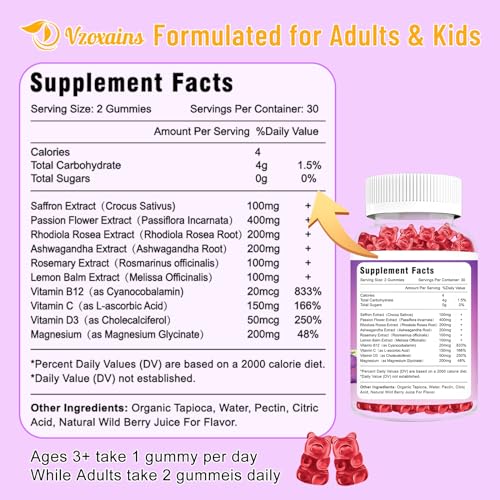 VZOXAINS 2 Pack Saffron Supplement Gummies, Sugar Free Saffron Extract with Magnesium VZOXAINSUS supplements