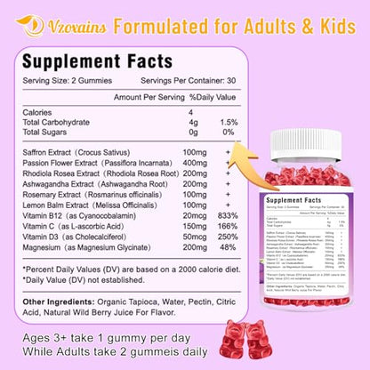 VZOXAINS 2 Pack Saffron Supplement Gummies, Sugar Free Saffron Extract with Magnesium VZOXAINSUS supplements