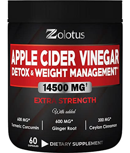 Zolotus 14x Strength Apple Cider Vinegar Capsules, Equivalent to 14500mg, with Turmeric ZolotusUS supplements
