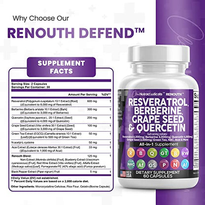 Resveratrol 6000mg Berberine 3000mg Grape Seed Extract 3000mg Clean NutraceuticalsUS supplements