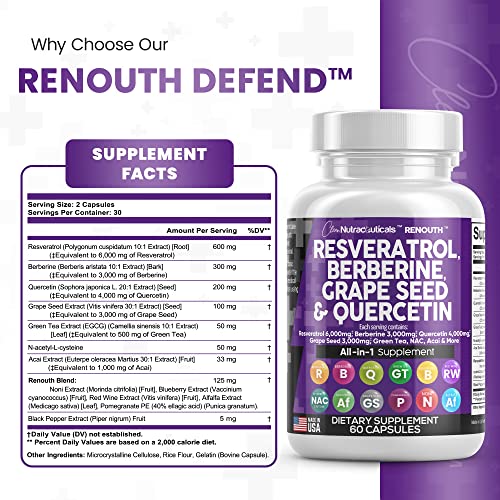 Resveratrol 6000mg Berberine 3000mg Grape Seed Extract 3000mg Clean NutraceuticalsUS supplements