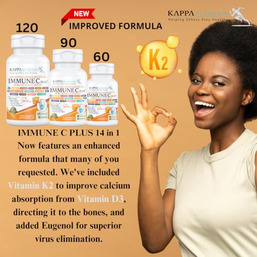 Quercetin 1,000mg, Vitamin C 1,000mg, Zinc 50mg, Vitamin D3 5,000iu, Selenium, Copper, Acerola, Ginger, Rutin, Bitter Orange, Rose Hips, Echinacea, Immune C Plus, 14 in 1 Immune C Plus (90 Count) KAPPA NUTRITIONAu supplements