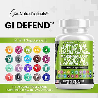 Slippery Elm 5000mg Psyllium Husk 2000mg Pre Probiotic Digestive Gut Clean NutraceuticalsUS supplements