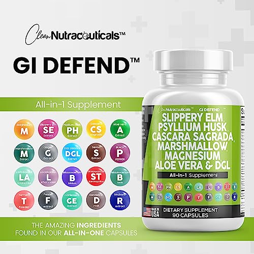 Slippery Elm 5000mg Psyllium Husk 2000mg Pre Probiotic Digestive Gut Clean NutraceuticalsUS supplements