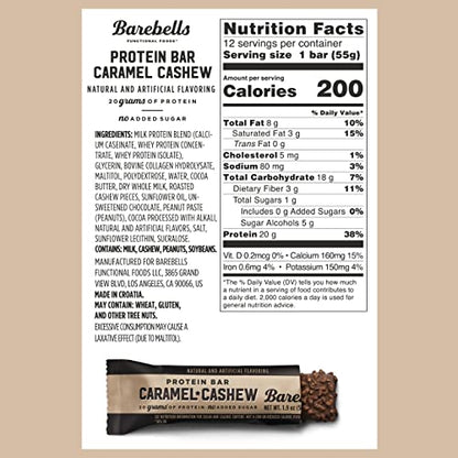 Barebells Protein Bars Caramel Cashew - 12 Count, 1.9oz Bars with 20g of High Protein BAREBELLSUS supplements