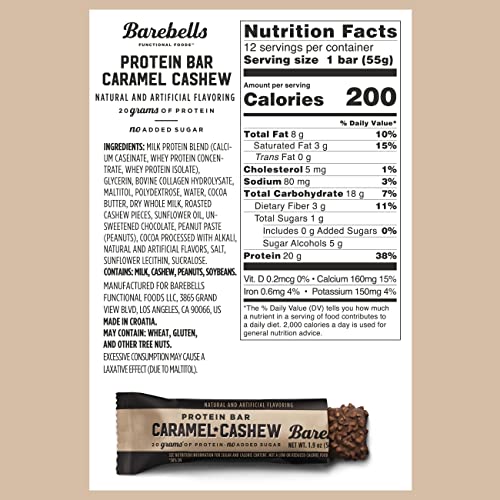 Barebells Protein Bars Caramel Cashew - 12 Count, 1.9oz Bars with 20g of High Protein BAREBELLSUS supplements