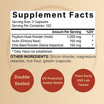 NatureBell Psyllium Husk Capsules 1500mg Per Serving, 360 Count, with Inulin NatureBellUS supplements
