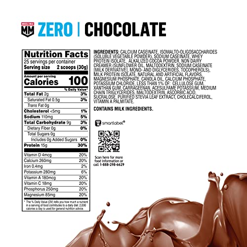 Muscle Milk ZERO, 100 Calorie Protein Powder, Chocolate, 15g Protein, 1.65 Pound Muscle MilkUS supplements