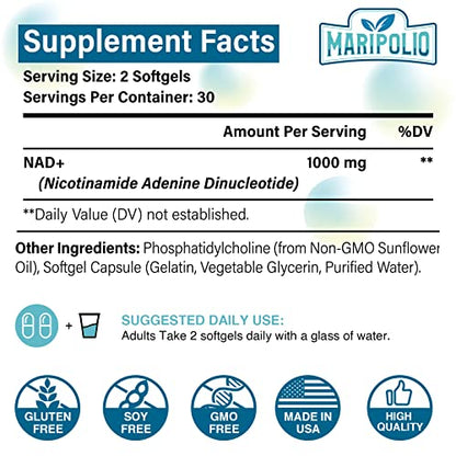 Liposomal NAD+ Supplement 1000 mg | Highest NAD Pontecy | Max Absorption | Pure NAD MaripolioUS supplements