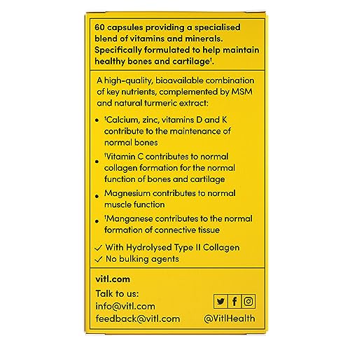 Vitl Bone & Joint Supplement - 60 Capsules - with Calcium, Manganese, Hydrolysed Type II Collagen & Turmeric - Maintenance for Joints, Bones VITLAu supplements