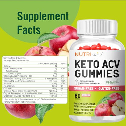 NutriKrisp Organic Keto ACV Gummy for Weight Loss - Sugar & Gluten Free Apple Cider NutriKrispUS supplements