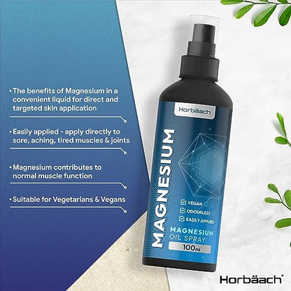 Magnesium Spray for Restless Legs, Muscles, Sleep | 100ml | Magnesium Chloride Oil HorbäachUS supplements