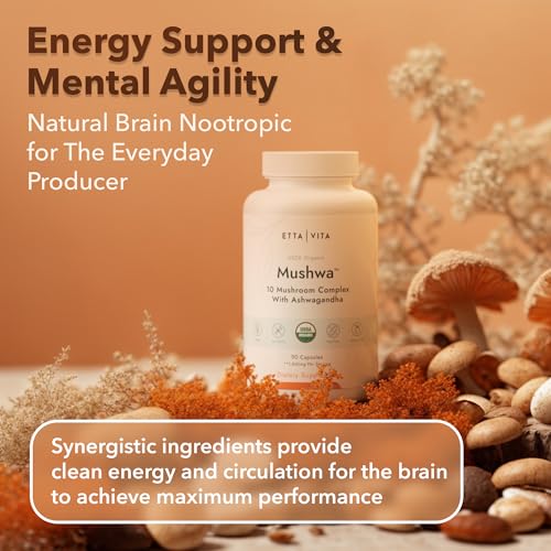 USDA Organic Lions Mane Supplement Capsules with Ashwagandha, Chaga, Reishi, Cordyceps Etta VitaAu supplements
