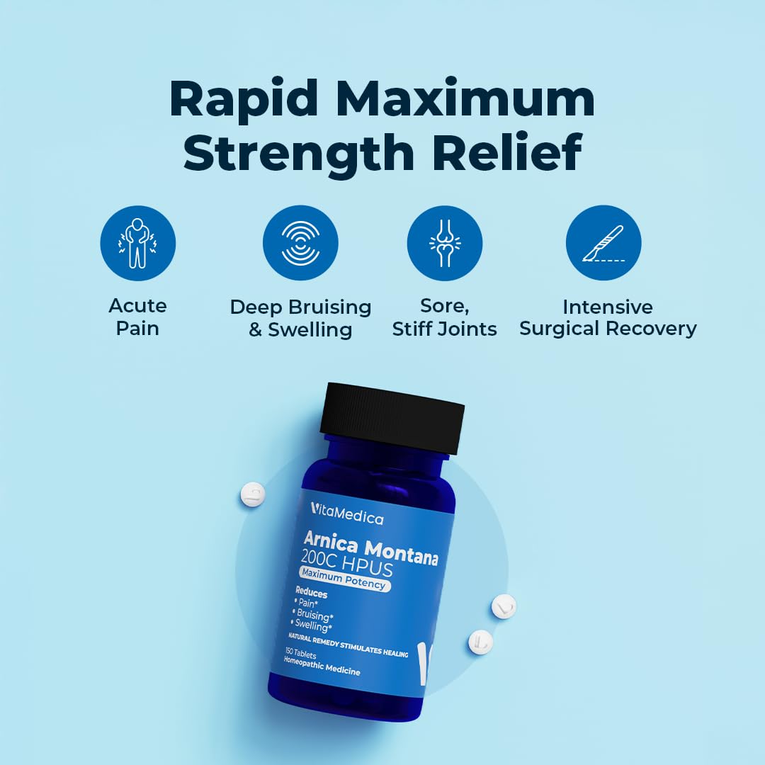 VitaMedica Arnica Montana 200C Rapid Dissolve Tablets for Natural Pain, Bruising, and Swelling Support - High Potency Homeopathic Medicine for Injury and Surgery Recovery - 150 Ct - 50 Servings VitaMedicaAu supplements