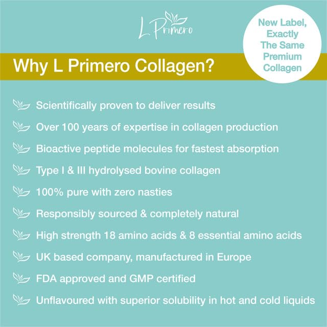 L Primero Collagen Peptides Powder 400g, Hydrolysed Unflavoured, Grass-Fed Bovine Bioactive Protein, Highly absorbable 18 Amino Acids, Keto L PrimeroAu supplements