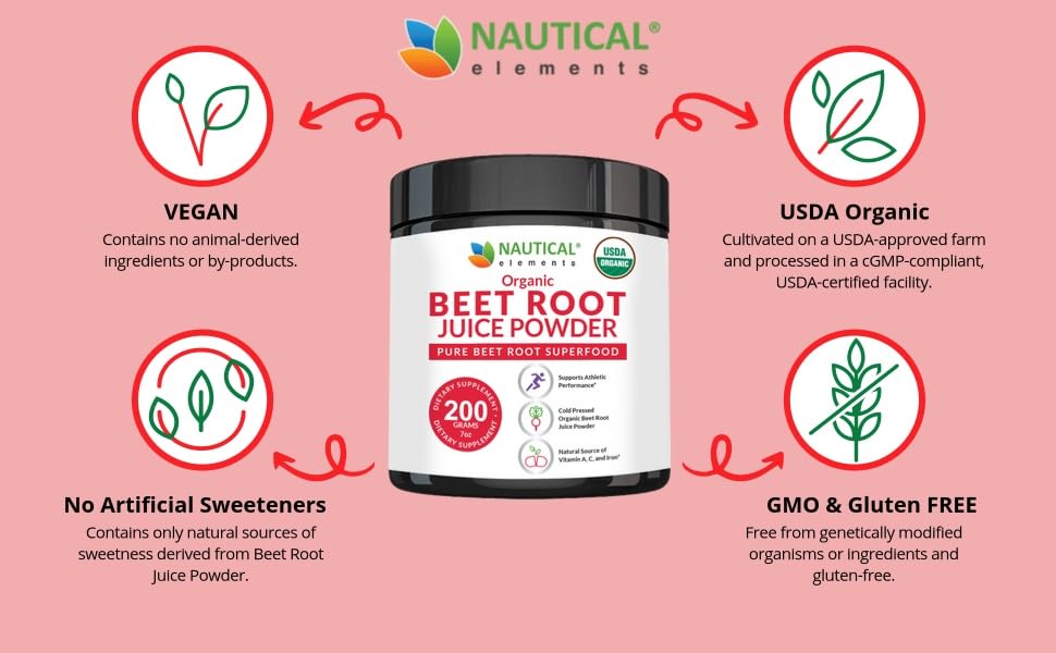 Beet Juice Powder Organic - Cold Pressed - 20:1 Concentrate - Concentrated Beet Root Nautical ElementsAu supplements