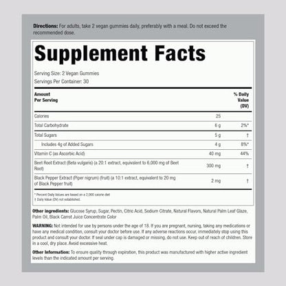 Beet Root Gummies | 60 Count | with Nitrates and Black Pepper Extract | Nitric Oxide Piping RockUS supplements
