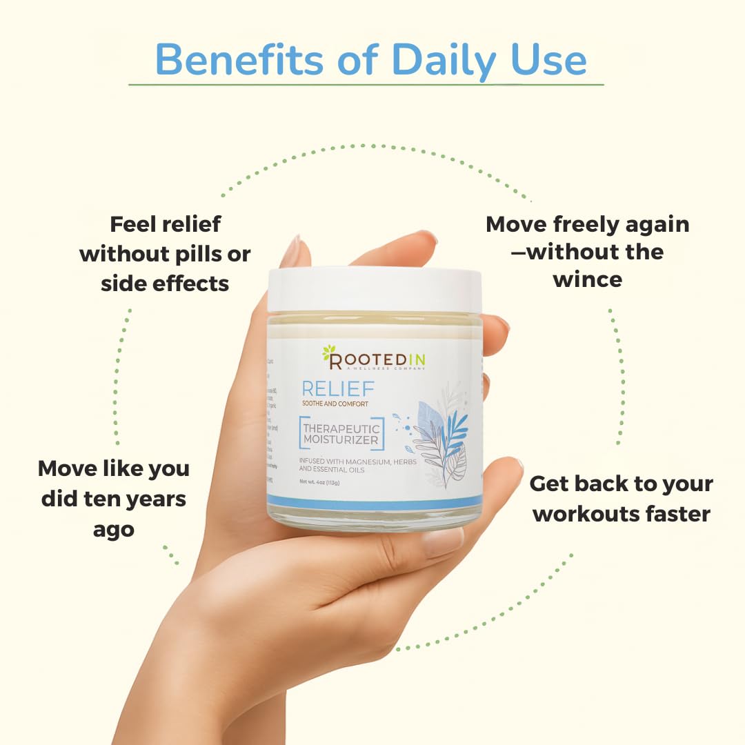 Rooted In Relief Magnesium Cream – 500mg Magnesium Chloride per Teaspoon – Enriched with Arnica, Comfrey & Botanical Blend – Targeted Muscle Support & Topical Relaxation – 4 oz Glass Jar Rooted InAu supplements