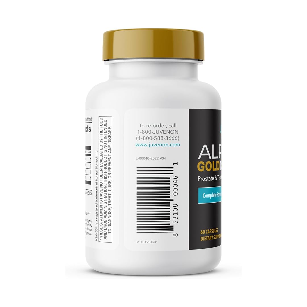 Juvenon Alpha Gold Male Testosterone Booster for Men - T-Support & Male Vitality with KSM-66 Ashwagandha + Fenugreek + Boron Citrate + Saw Palmetto, Non-GMO Vegetarian Capsules JuvenonAu supplements