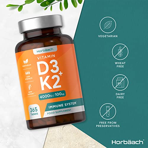 Vitamin D3 K2 High Strength Tablets | 365 Count | Vitamin D3 4000iu and Vitamin K2 MK7 HorbäachUS supplements