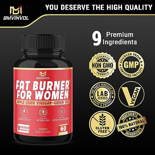 Fat Burner for Women, 9-in-1 Powerful Blend of Apple Cider Vinegar, Green Tea, Garcinia Cambogia BMVINVOLUS supplements