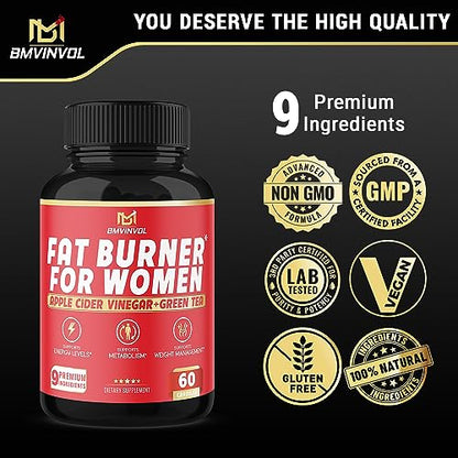 Fat Burner for Women, 9-in-1 Powerful Blend of Apple Cider Vinegar, Green Tea, Garcinia Cambogia BMVINVOLUS supplements
