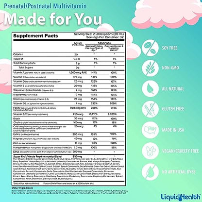 LIQUIDHEALTH Prenatal/Postnatal Multiple Liquid Women's Multivitamin with Real Folate LIQUIDHEALTHUS supplements