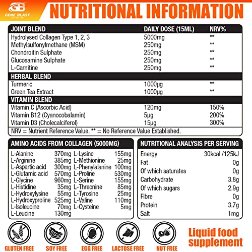Gene Blast Body Flex, Liquid Joint Supplement w/Hydrolysed Collagen Type1 2 3 Plus Glucosamine GENE BLASTAu supplements