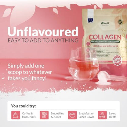 Collagen Powder 600g - 100 Servings - High Grade Pure Bovine 100% - Collagen Peptides Hydrolysate Nu U NutritionUS supplements