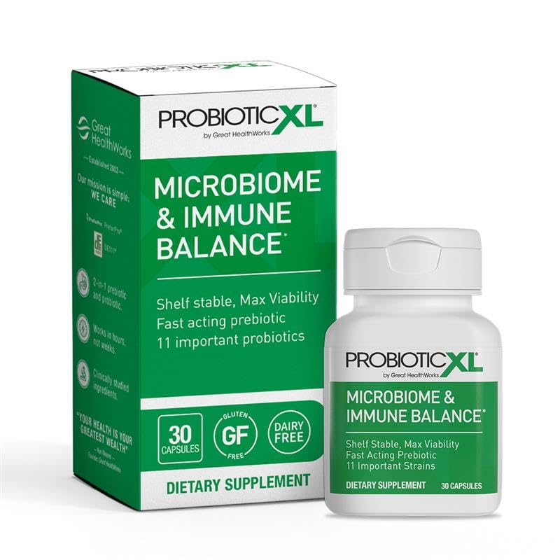 OmegaXL ProbioticXL - Probiotic & Prebiotic, Shelf Stable - Blend 11 Strains - Promote Healthy Gut Flora Growth, 12.5 Billion CFU - Non-GMO, Gluten-Free - 30 Veggie Caps OmegaXLAu supplements