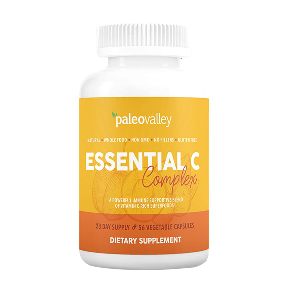 Paleovalley Essential C Complex - Vitamin C Supplement for Immune Support - 1 Pack, 450mg - Organic Superfoods Unripe Acerola Cherry, Camu Camu, Amla Berry PaleovalleyUS supplements