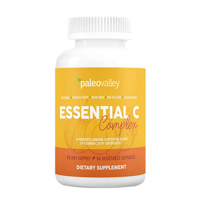 Paleovalley Essential C Complex - Vitamin C Supplement for Immune Support - 1 Pack, 450mg - Organic Superfoods Unripe Acerola Cherry, Camu Camu, Amla Berry PaleovalleyUS supplements