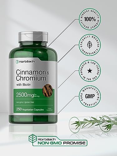 Cinnamon with Chromium Picolinate 2500mg | 250 Capsules | Plus Biotin | Vegetarian HorbäachAu supplements