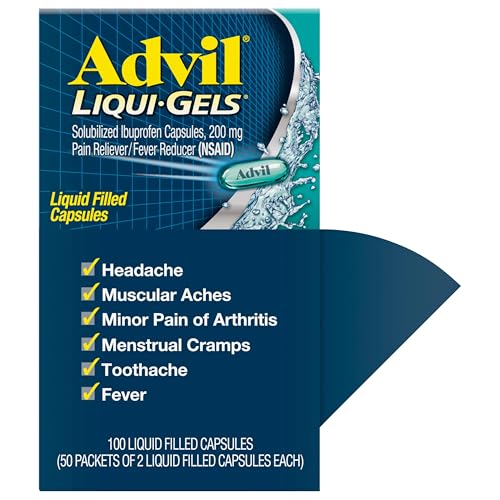 Advil Liqui-Gels Pain Reliever and Fever Reducer, Pain Medicine for Adults with Ibuprofen 200mg for Headache, Backache, Menstrual Pain and Joint Pain Relief - 50x2 Liquid Filled Capsules AdvilAu supplements