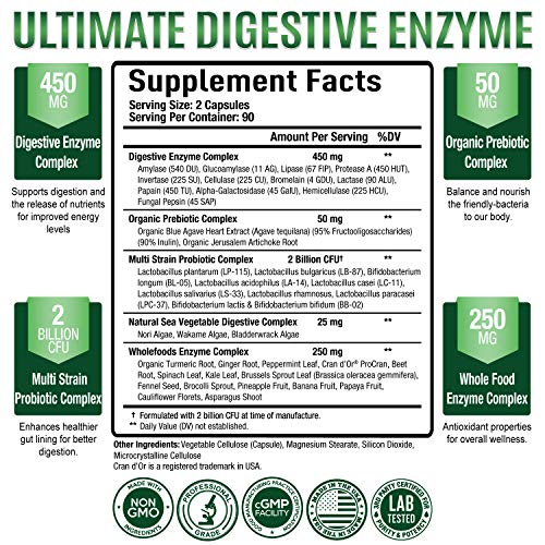Purely Optimal Premium Digestive Enzymes Plus Prebiotics & Probiotics - for Better Digestio Purely OptimalUS supplements