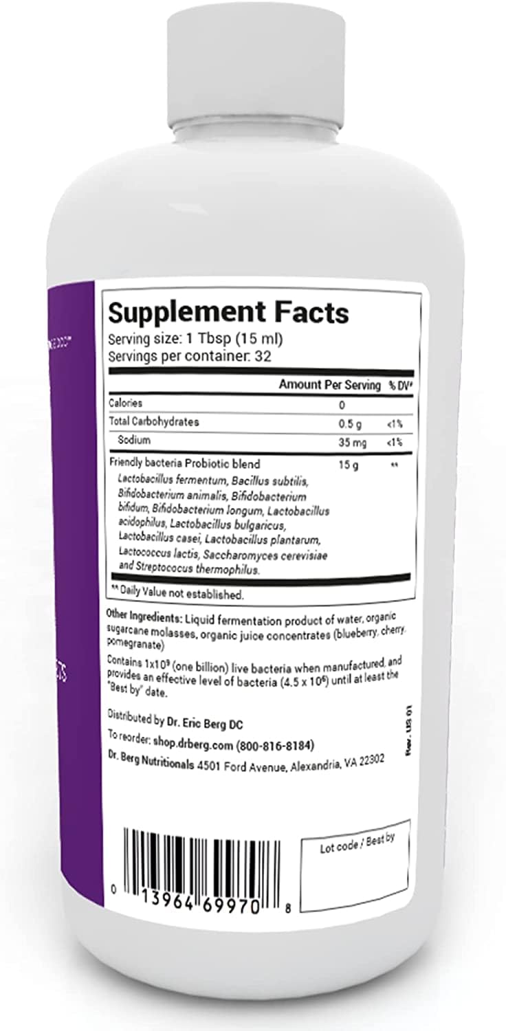 Dr. Berg's Friendly Probiotic Liquid Supplement Drink Mix w/ 12 Live Probiotics Strains Dr. Berg NutritionalsUS supplements