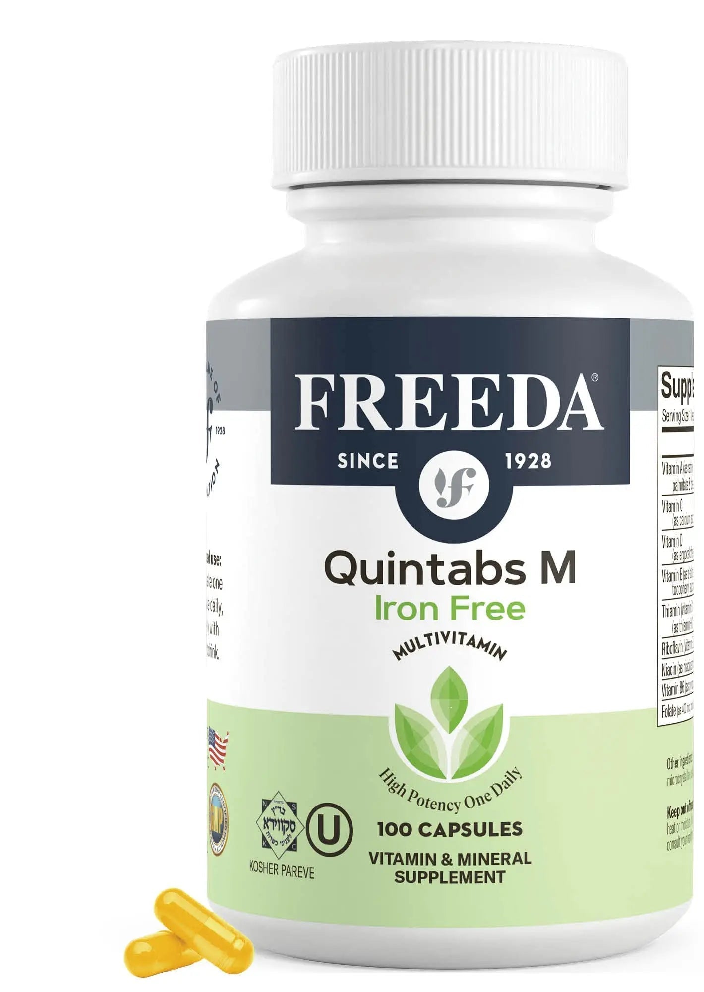FREEDA One Daily Multivitamin Without Iron – Quintabs-M Iron-Free – Kosher, Balanced Multivitamin Supplements for Adults FREEDAAu supplements